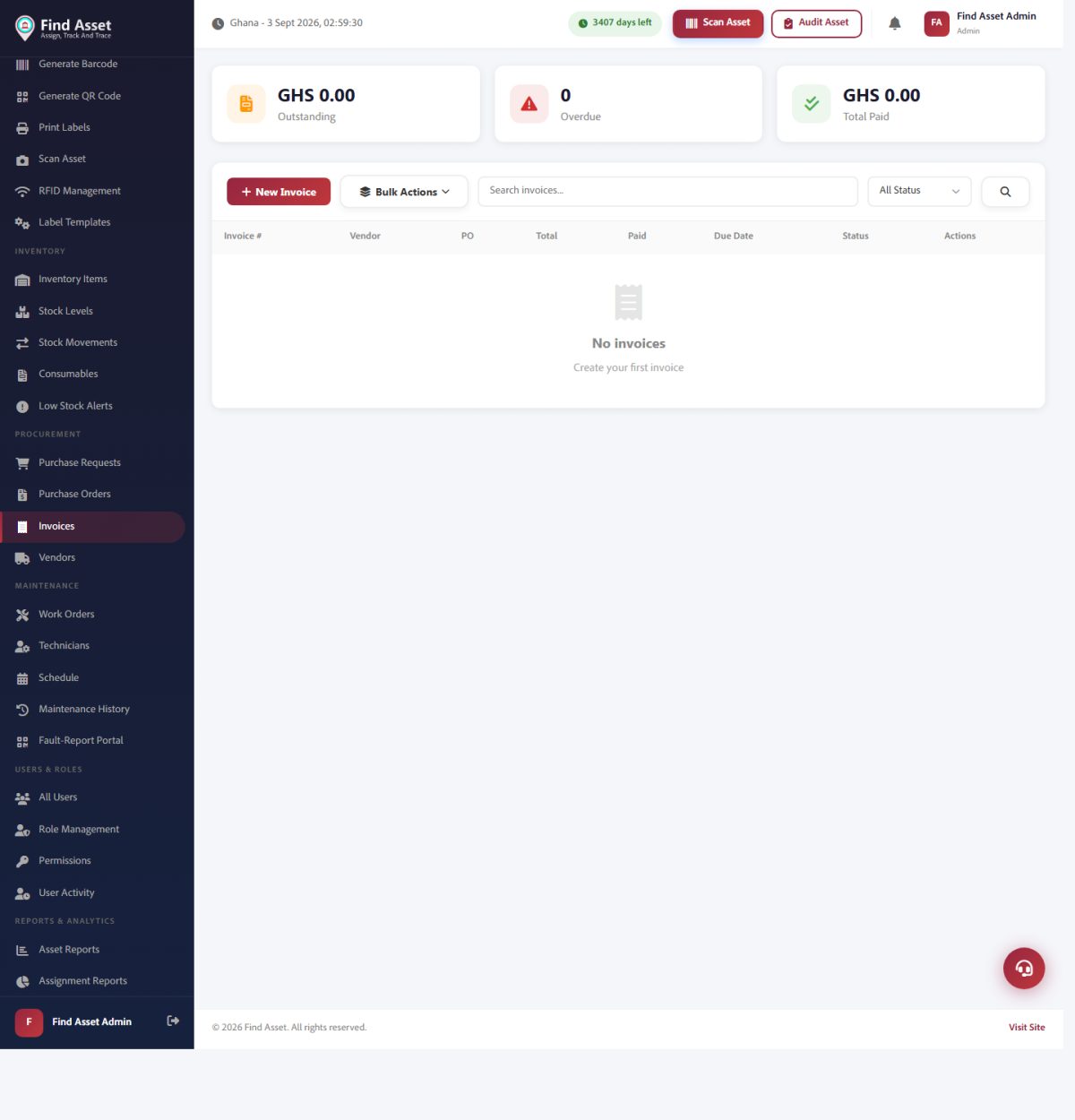 Find Asset's Invoices screen