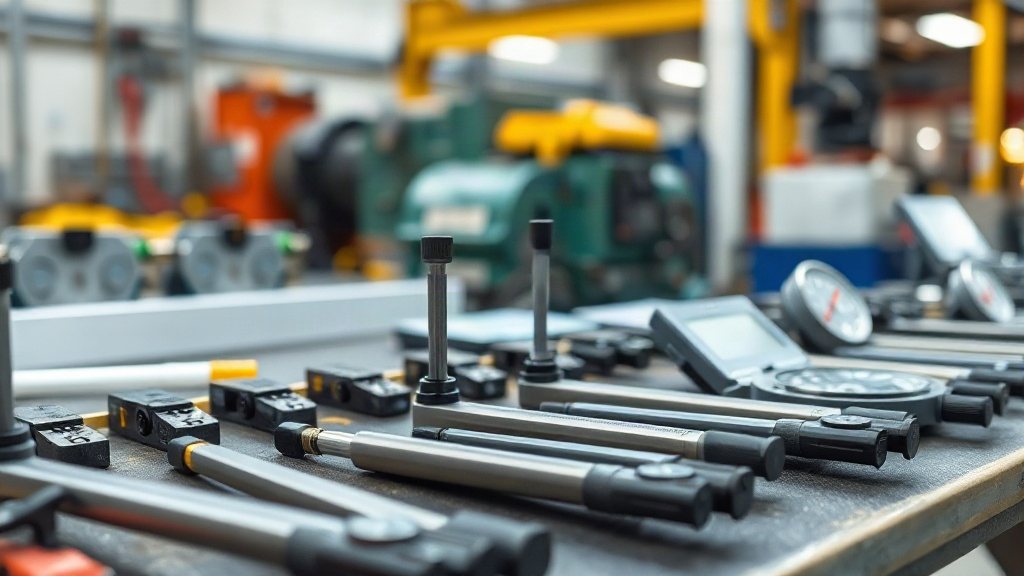 A busy factory floor with rows of CNC machines and industrial equipment under bright overhead lighting, an operator inspecting a machine in the middle distance