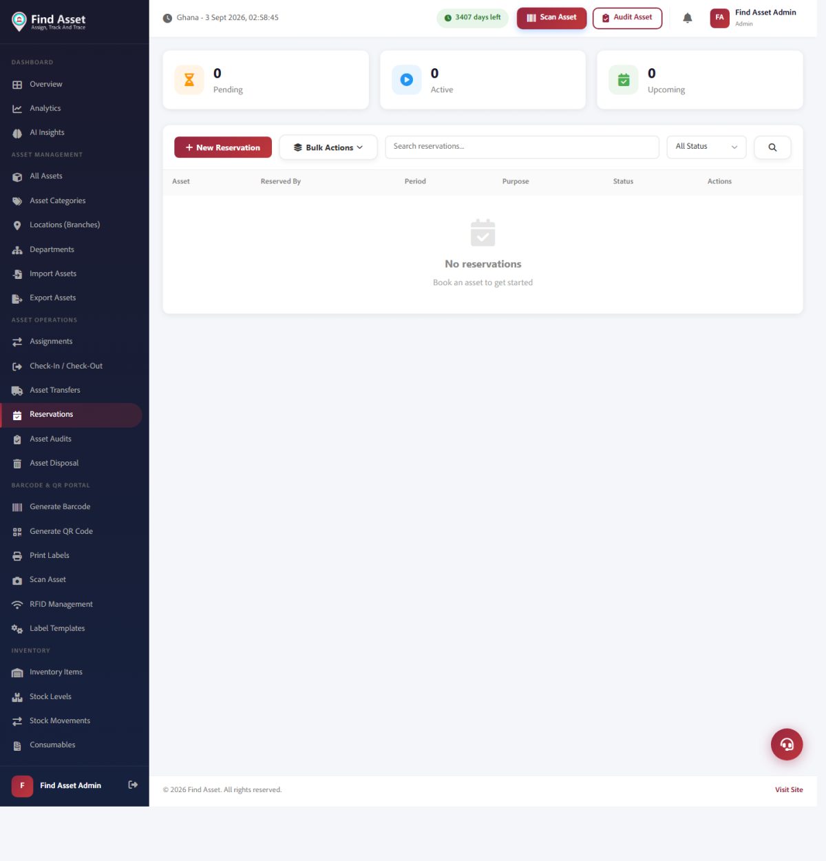 Find Asset's Reservations screen