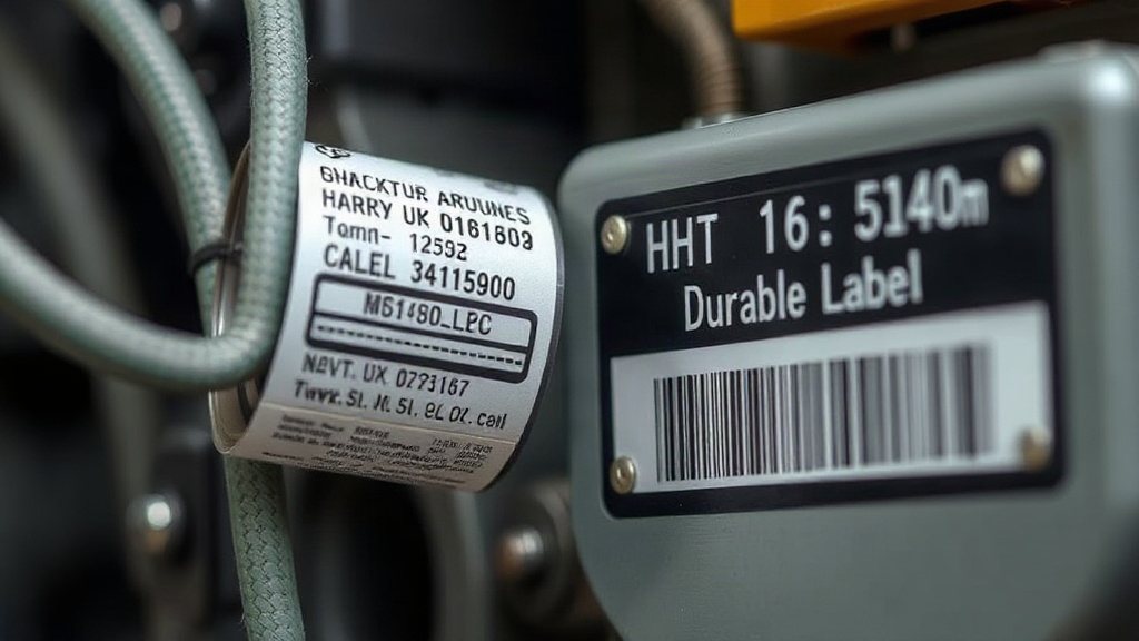 A technician holding a small printed label up against a narrow network switch in a server rack, comparing it to the available flat surface