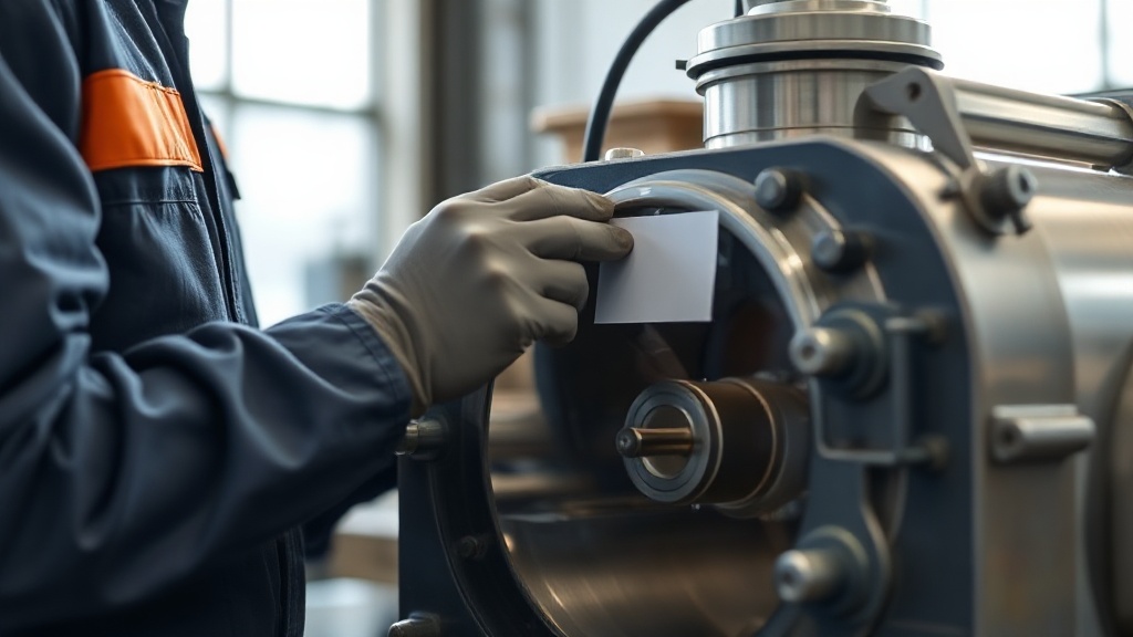 A worker applies a printed asset label to industrial equipment on a clean, prepared surface.