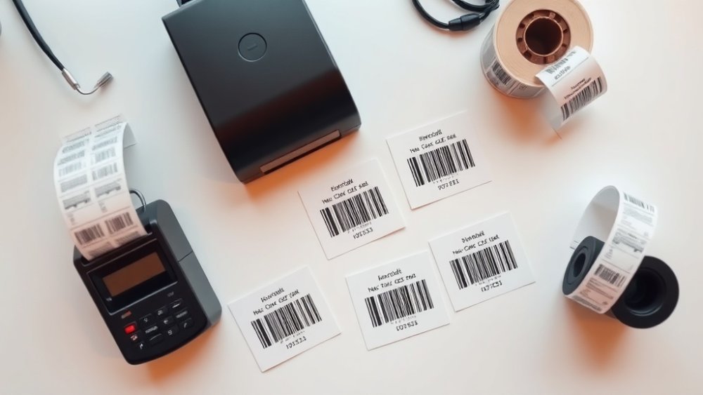 A crisp thermal-printed asset barcode label applied to industrial equipment, ready to scan.