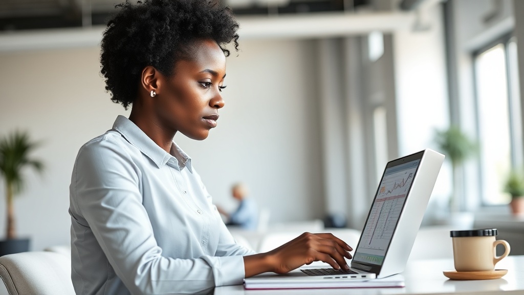 An operations officer reviews and tidies an asset spreadsheet on a laptop before importing it.