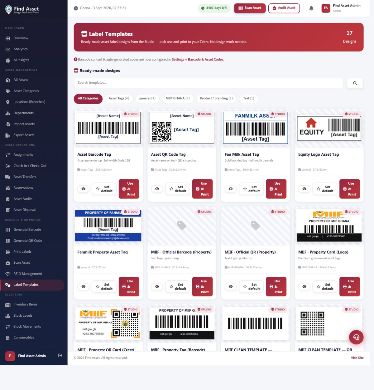 Find Asset's Label Templates gallery of ready-made asset-tag designs