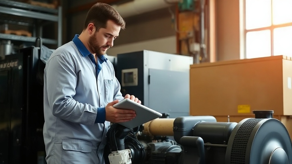 A technician following a scheduled maintenance checklist on a piece of industrial equipment.