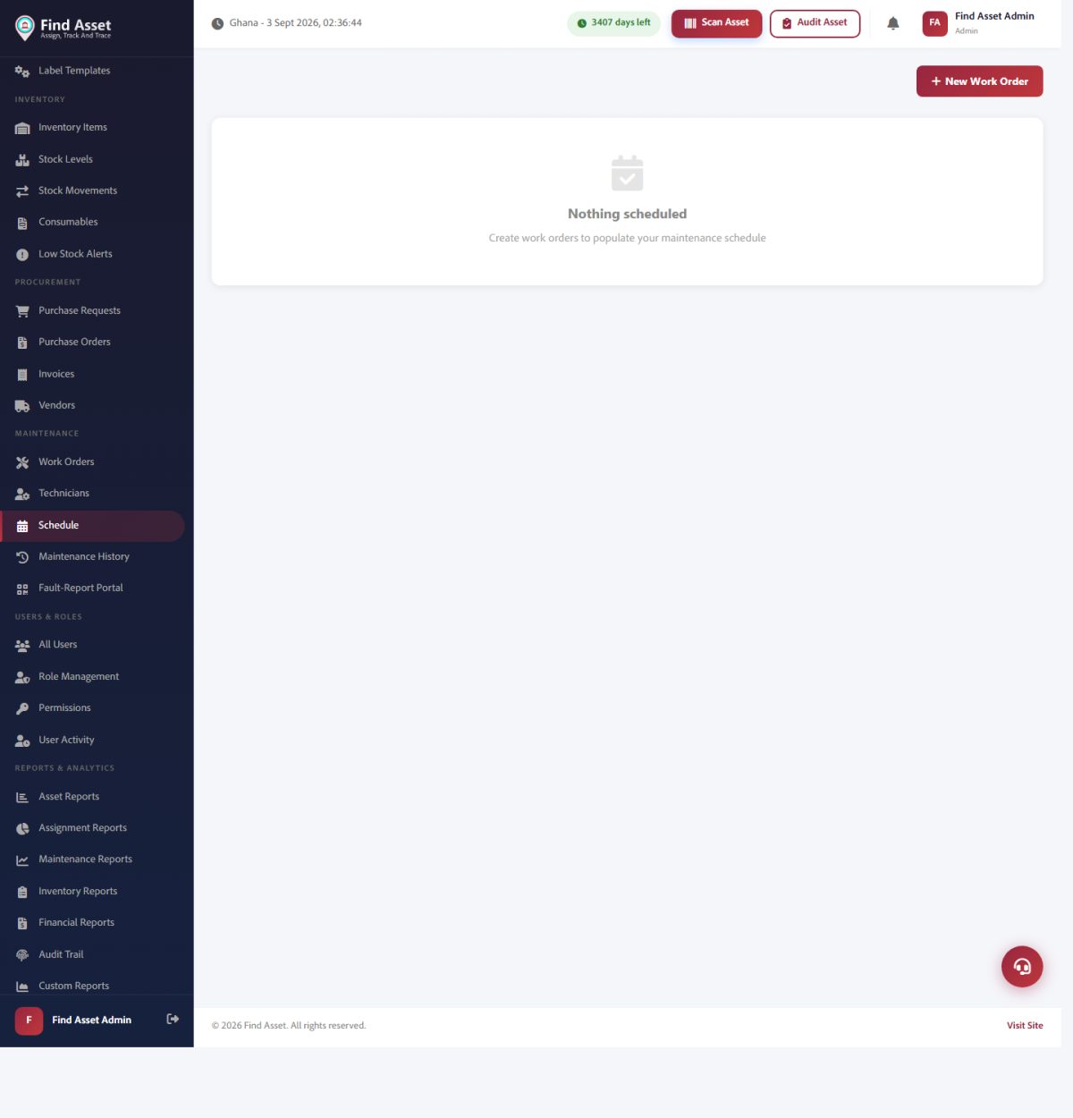 Find Asset's maintenance schedule listing upcoming and recurring service tasks for tracked assets