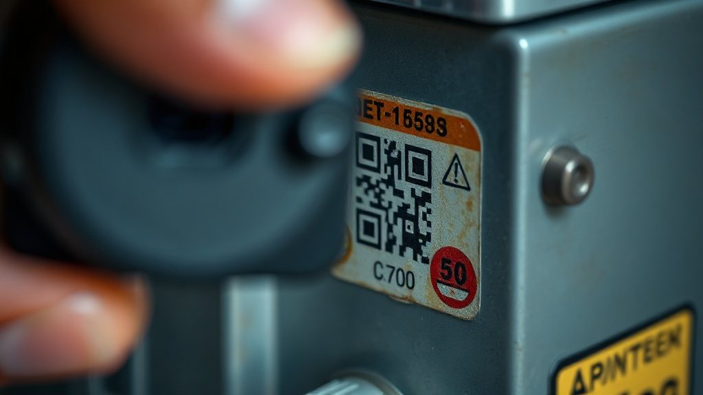 Close-up of a smartphone camera reading a QR code on an equipment tag