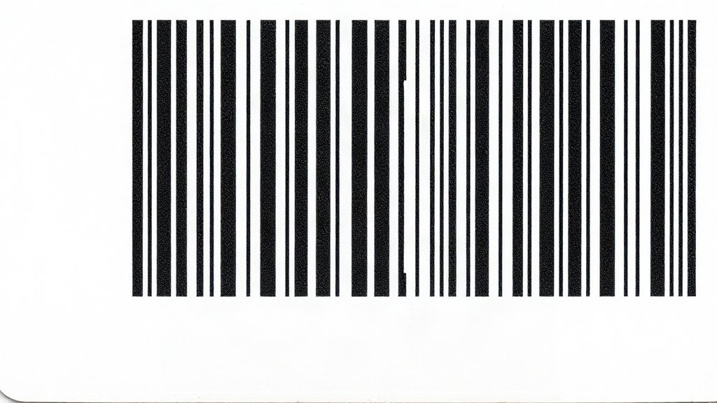 Macro view of a retail barcode printed on white packaging, showing bars of differing widths